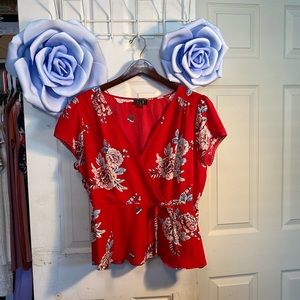 Red with florar and butterflies blouse